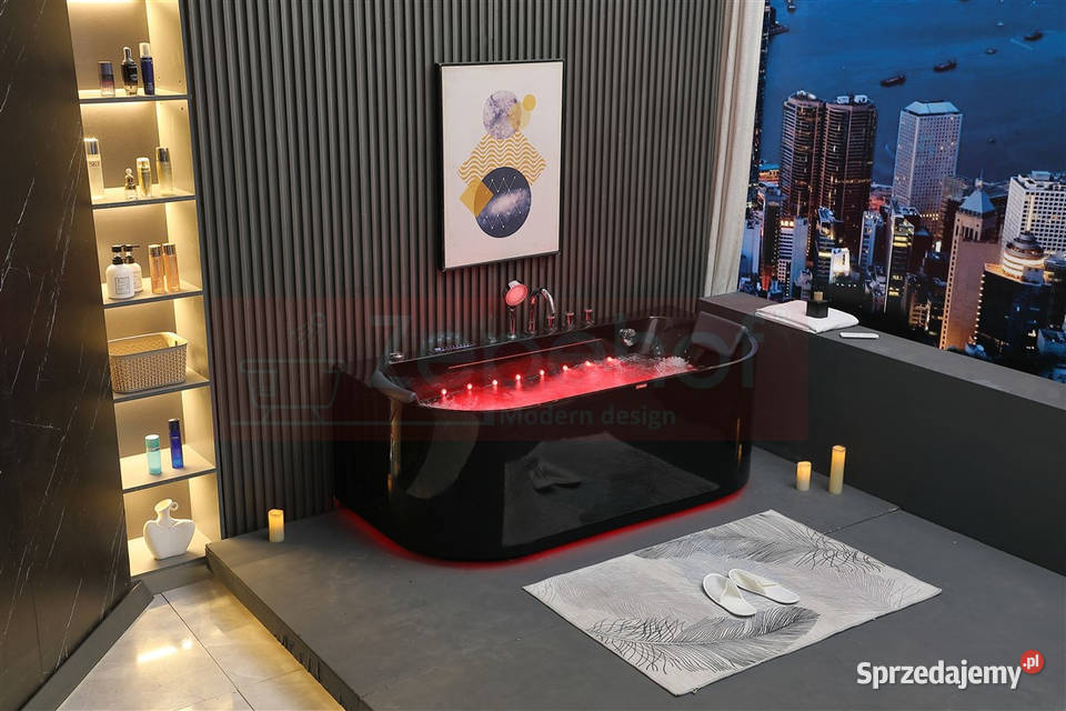 Czarna Wanna z hydromasażem EBC802 prostokątna Grabówka