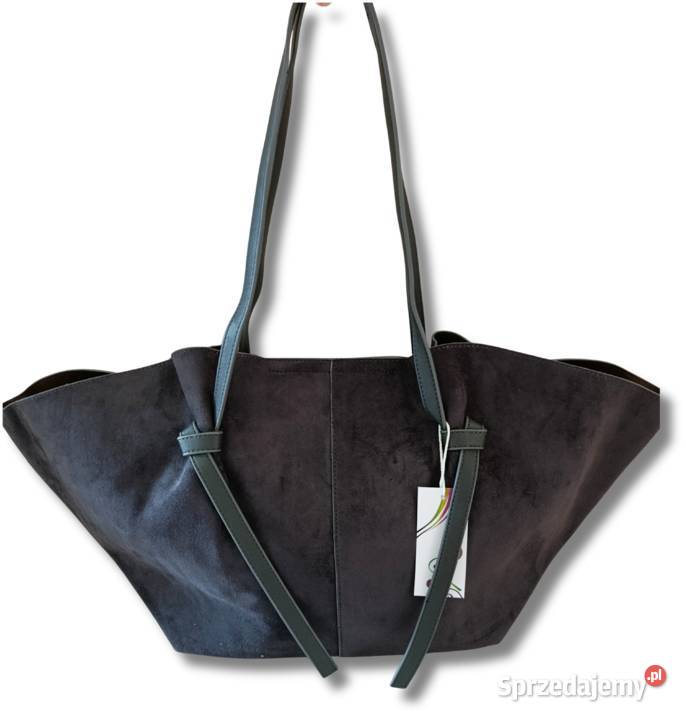 Duża torebka zamszowa grey XL z kosmetyczką i Z miejscem na laptopa  Żabiczyn