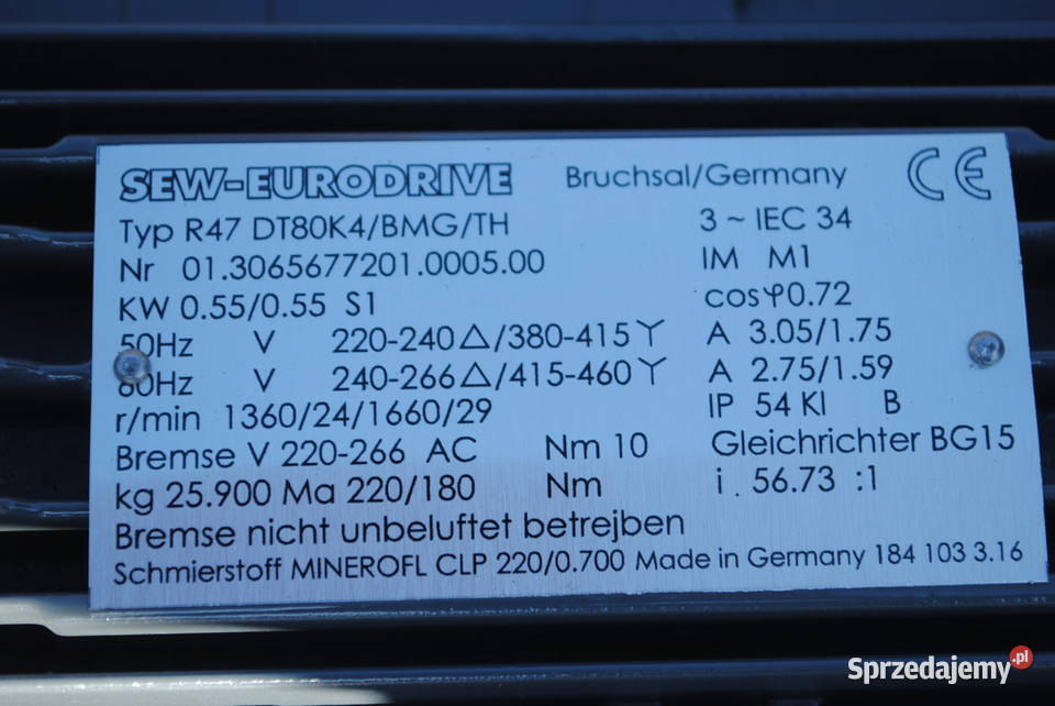 Motoreduktor 055kw 24obrmin z hamulcem Firmy SEW Kargowa