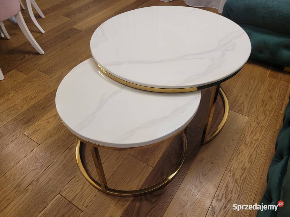 Zestaw złotych stolików stoliki kawowe AKANT Gierałtowiczki