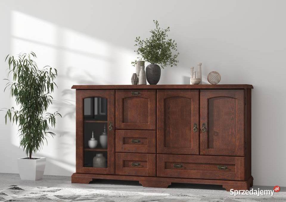 Drewniana komoda 200 z barkiem i szafkami Meble Łódź