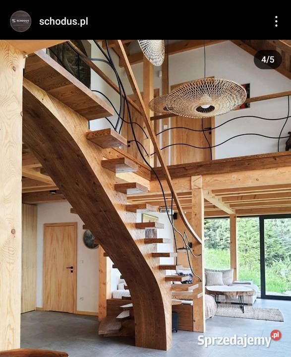 Schody drewniane gięte dywanowe na beton Bochnia