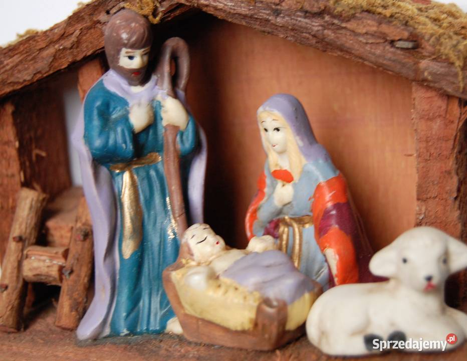Szopka vintage Święta Rodzina drewniana stajenka Lublin