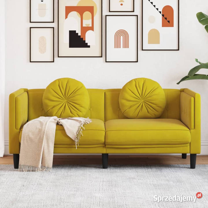 Sofa 2osobowa z poduszkami żółta aksamit Warszawa