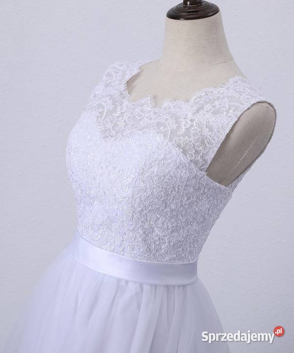 Suknia ślubna modna koronka tren 34 36 38 40 42
