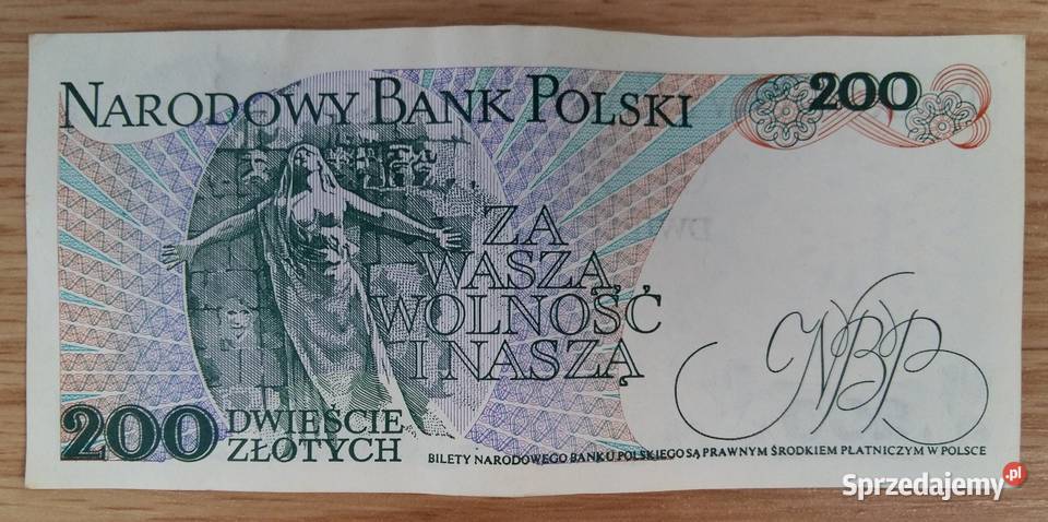 Banknot 200 z PRLu z Jarosławem Dąbrowskim śląskie Gliwice