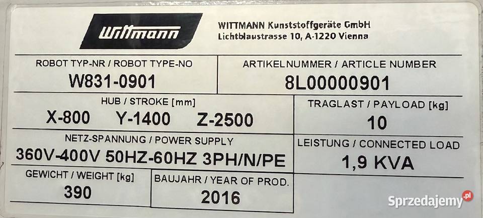 Robot Wittmann W831 2016 2 śląskie Sosnowiec