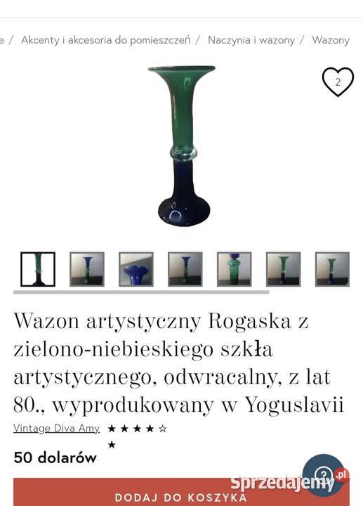 Wazon artystyczny Rogaska z zielononiebieskiego Pabianice