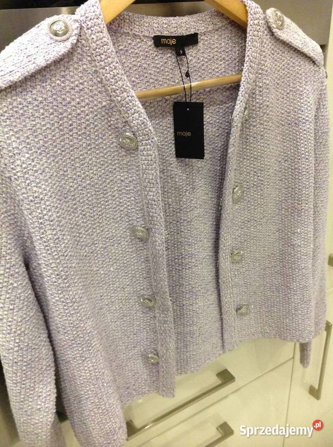 Kardigan Damski MAJE S z Blyszczącą Przędzą NOWY fioletowy