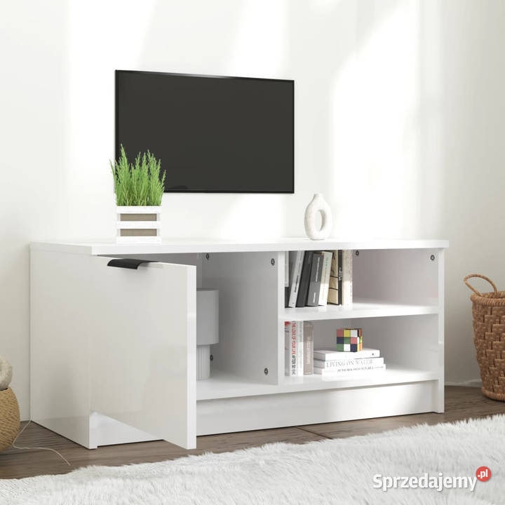 Szafka pod TV wysoki połysk biała 80x35x365