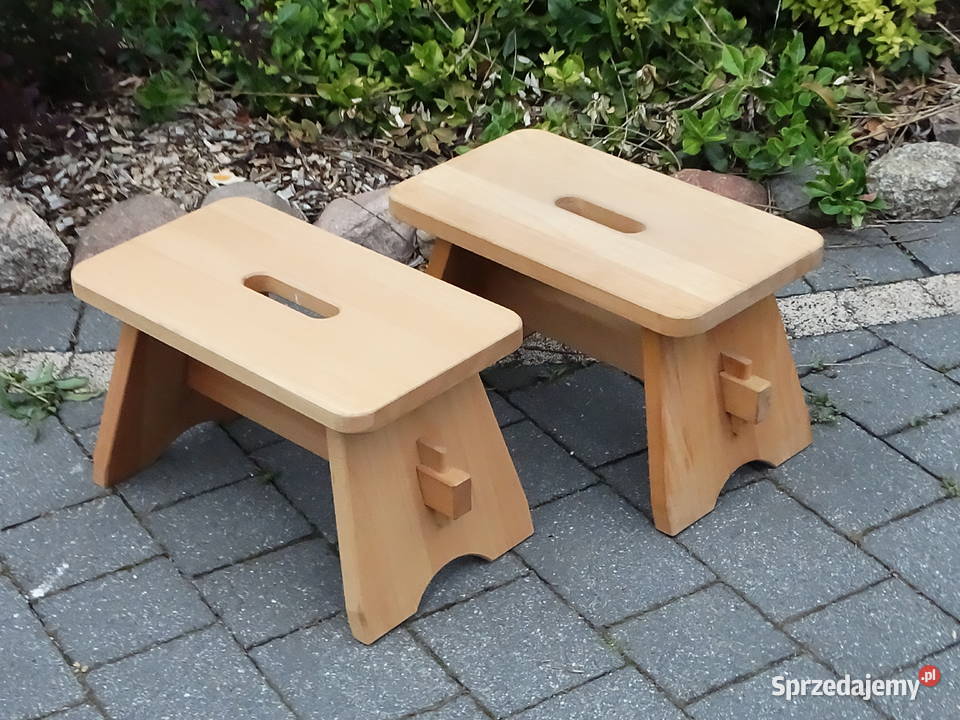 Komplet 2 Drewnianych Stołków Ryczałek Solidne 40cm Biłgoraj
