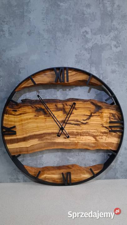 Zegar ścienny drewno naturalne loft rękodzieło drewno Wyposażenie wnętrz Grodków