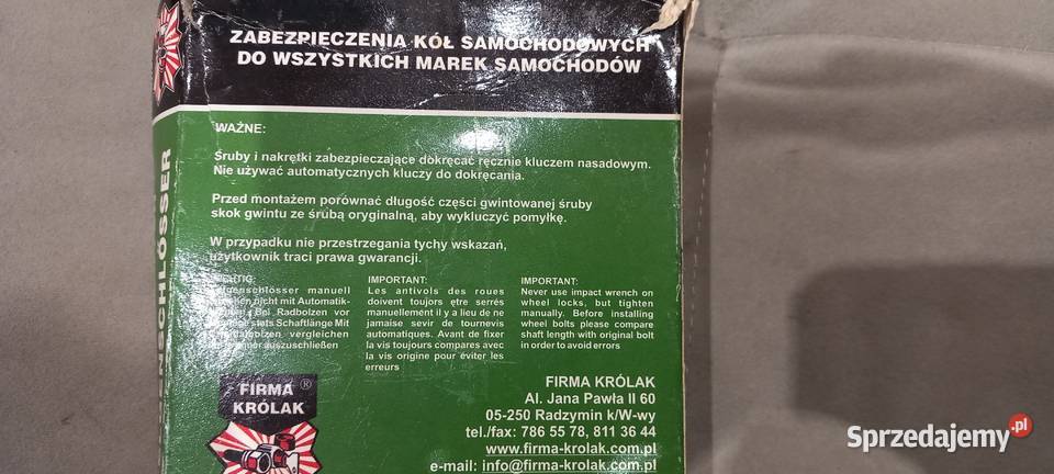 Śruby do zabezpieczeń kół Firmy Królak