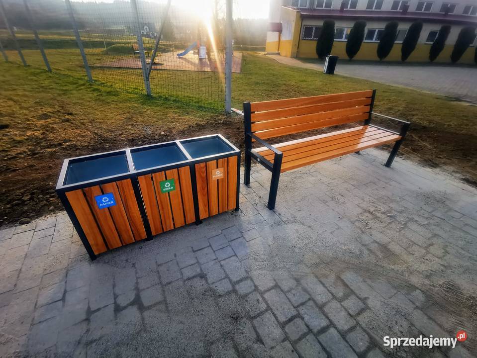 Kosz na śmieci do segregacji stalowo drewniany Dom i Ogród podkarpackie Zalesie