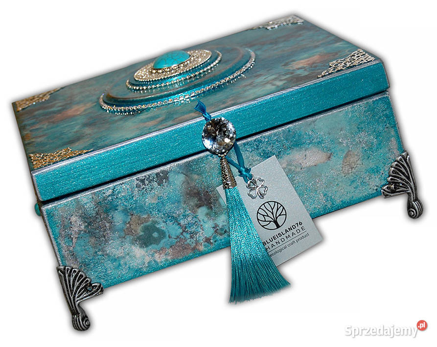 DUŻA SZKATUŁKA drewniana HOWLIT błękitny turkus Bydgoszcz