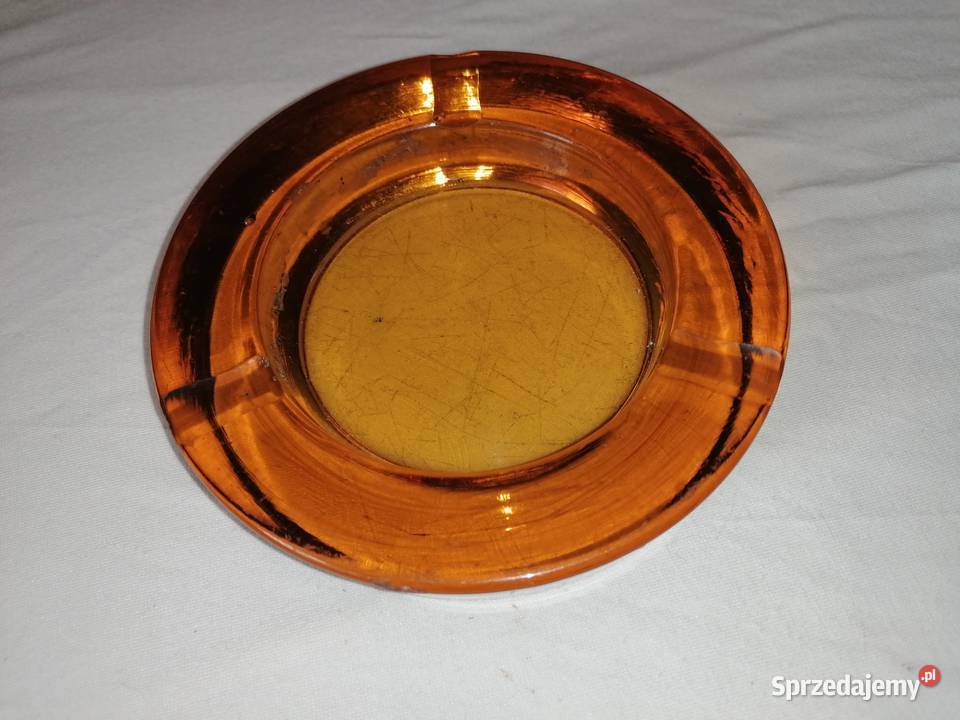 Popielniczka miodowa z grubego szkła Porcelana i szkło