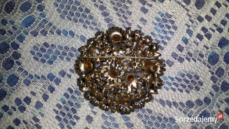 Stara angielska broszka rozeta fioletowa Ochojno