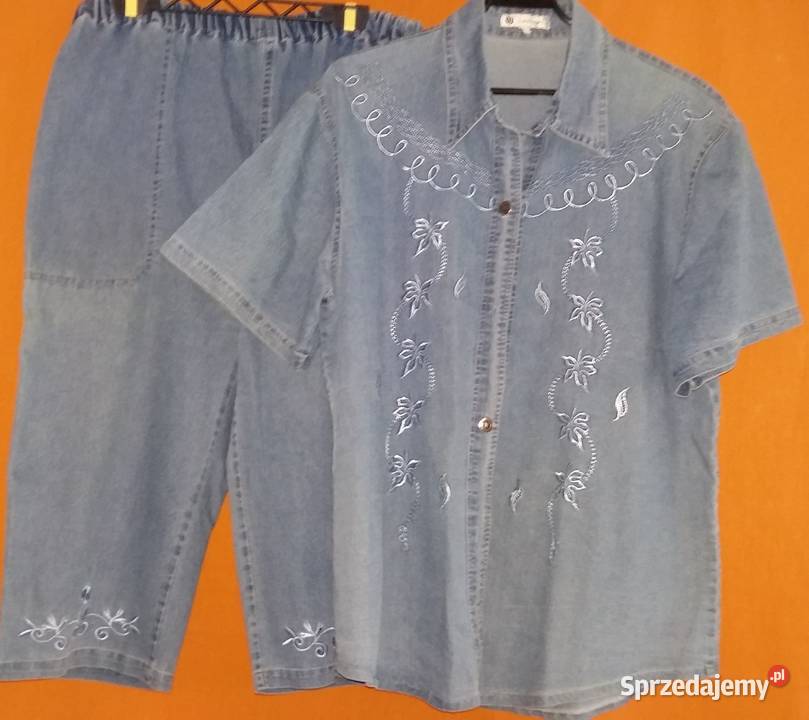 Jeansowy komplet bluza i spodnie rybaczkiXL