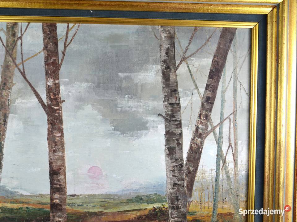 Olej na płótnie brzozy M Vught Holandia 1980r Bronisze sprzedam