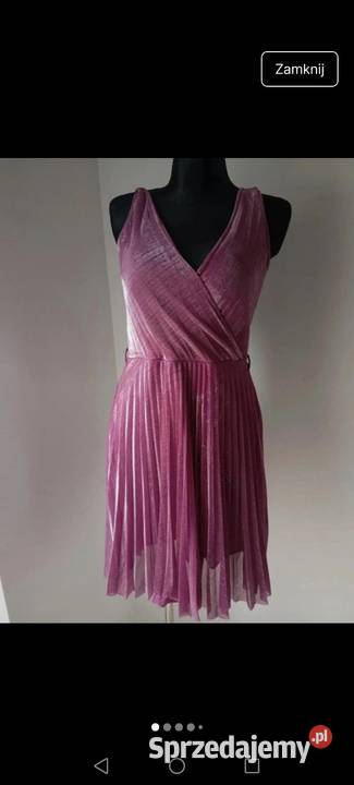 Tweedowa Sukienka wyeksponowane plecy kopertowa fioletowy Krosno