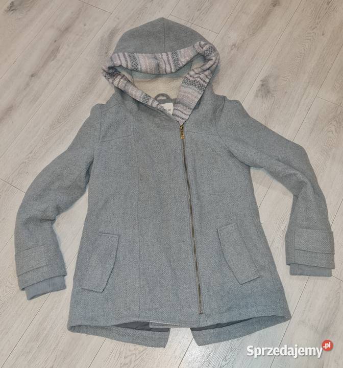 Płaszcz damski popielaty kaptur 38M
