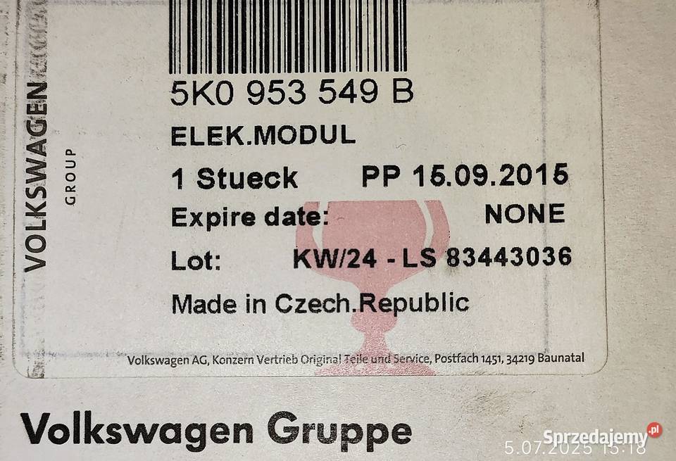 Pierścień ślizgowy pod kierownicę 5K0953548B VW Kraków sprzedam