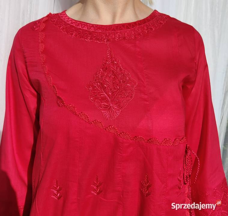 Długa tunika indyjska S 36 różowa bawełna boho