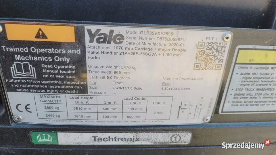 Wózek widłowy Yale GLP35VXF2595 2020 r gaz Zaklików sprzedam