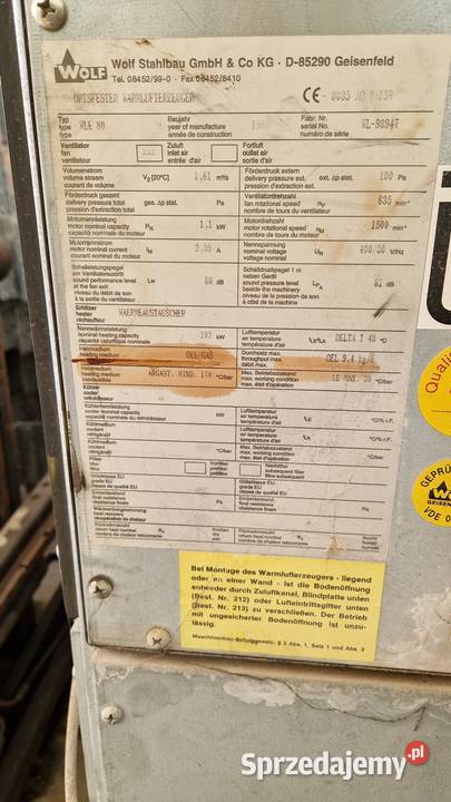 Piec olejowy nagrzewnica WOLF palnik HANSA 103 Buk