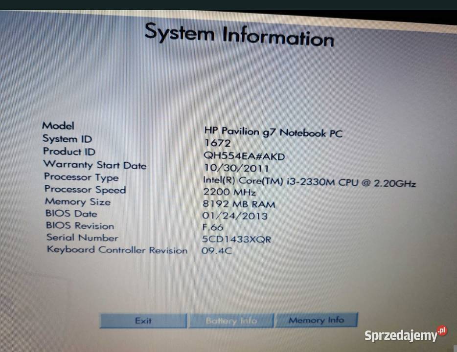 HP Pavilion G7 Bystrzyca Kłodzka sprzedam