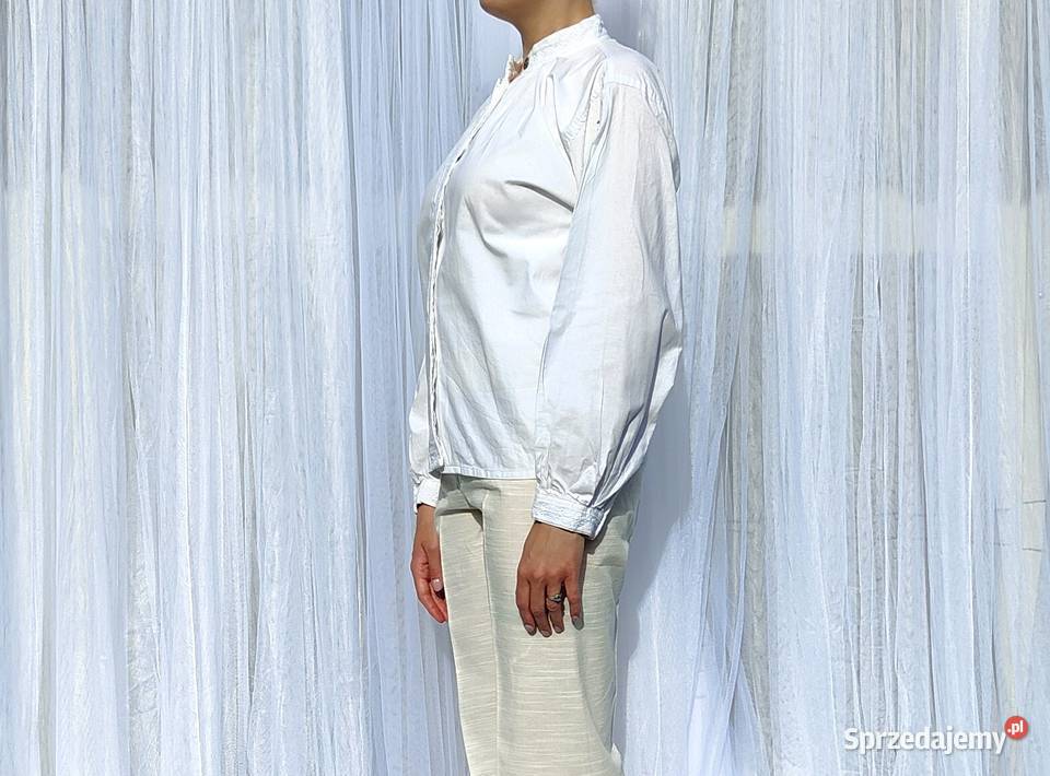 04 Biała bawełniana bluzka folk folklor S 36 długi