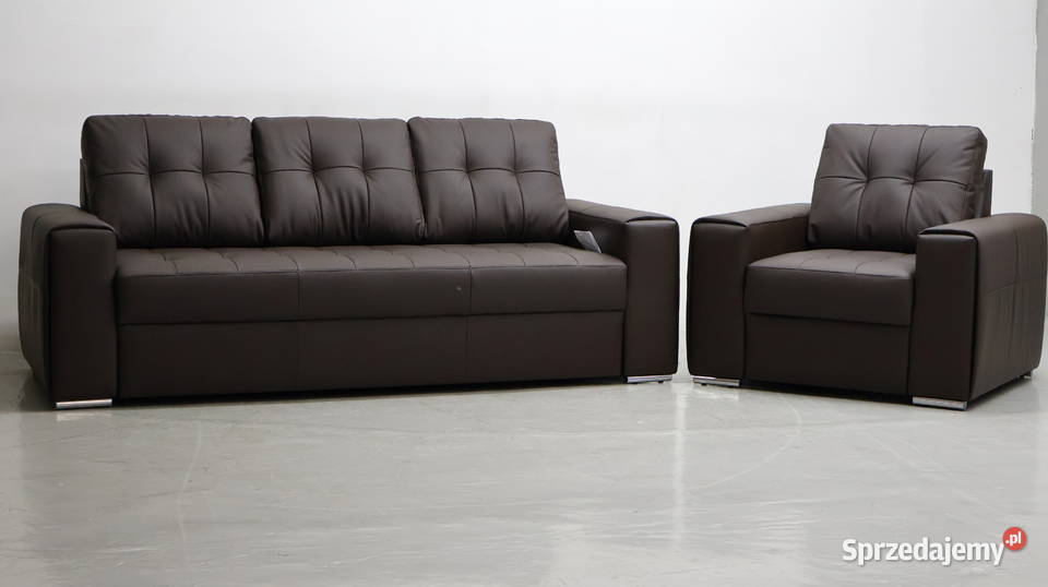 KOMPLET 31 sofy kanapy zestaw brązowa skóra Poznań
