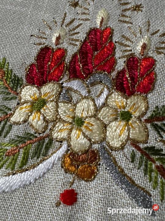bieżnik ręcznie haftowany motywy Świąteczne Zabrze