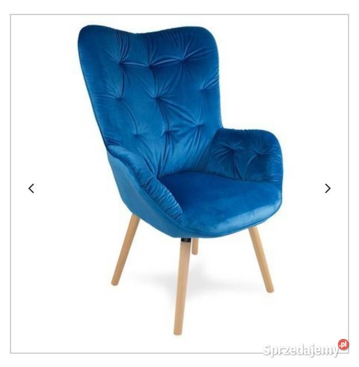 Niebieski fotel uszak z weluru Glamour wygodny Promocja
