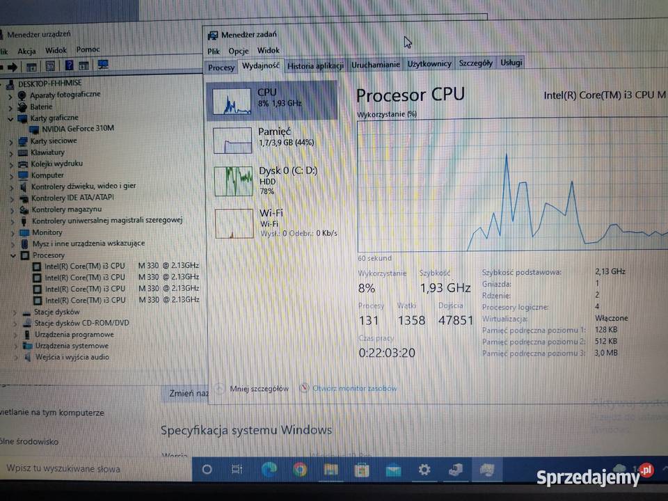Laptop Samsung R530 intel core i3 330M GeForce 3 Liczba rdzeni 2 Rymanów sprzedam