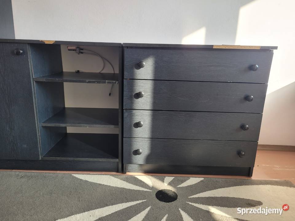 Zestaw czarnych grafitowych mebli szafki komoda Płock