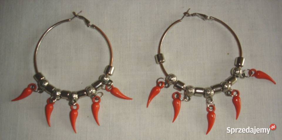 Kolczyki koła z ozdobami czewonymi kupione w Bochnia sprzedam