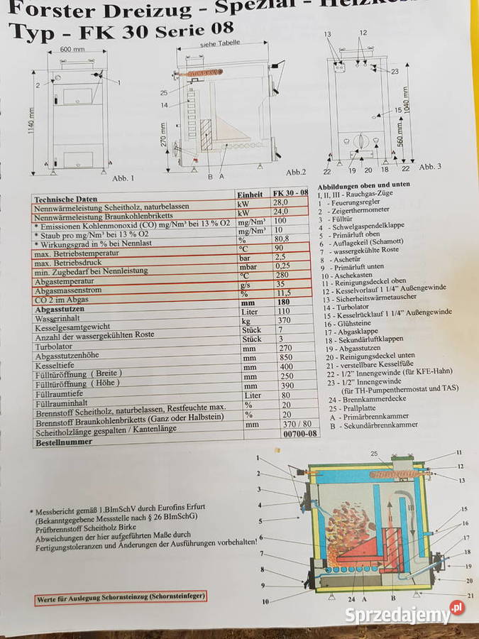 Piec CO na opał stały 28 kW używany Lubsko