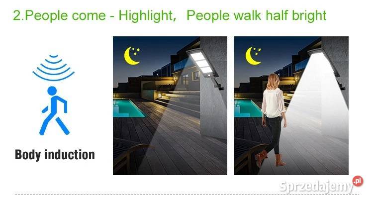 Solarna lampa zewnętrzna duża 144 LED czujnik Lublin
