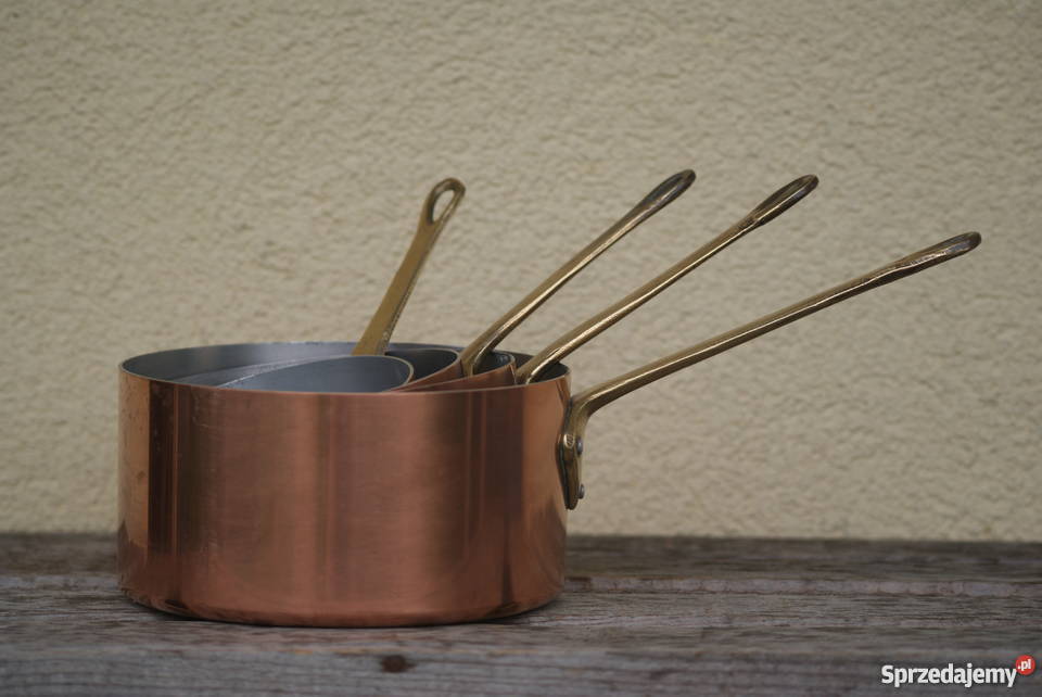 Miedziane rondle garnki komplet 4