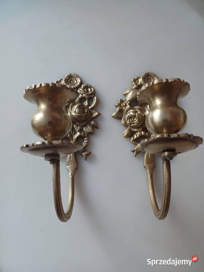 Piękny mosiężny świecznik naścienny Poznań