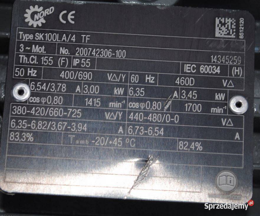 Motoreduktor 3kw 187obrmin Firmy NORD Pozostałe sprzedam