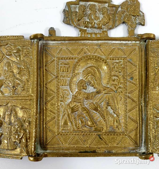 Ikona Matka Boża Włodzimierska Tryptyk XIXw 0421 Warszawa