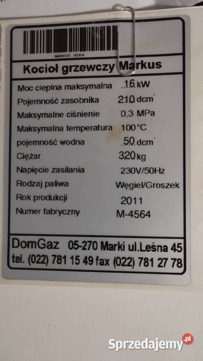 Sprzedam tanio piec z podajnikiem na miał i ekogroszek MARKUS, sprawny