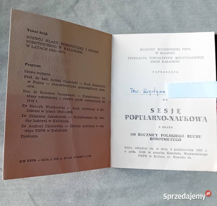 Zaproszenie na sesję popnauk 100 lat Polskiego Koźminek sprzedam