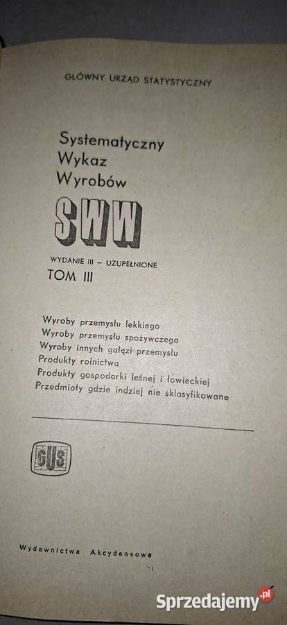 Systematyczny Wykaz Wyrobów GUS Tom III wydanie Łęczyca