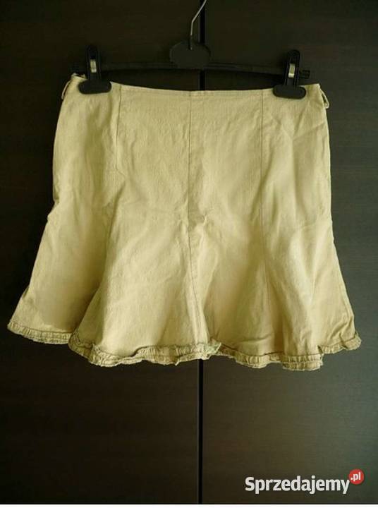 Lniana oliwkowa spódniczka spódnica L 40 falbany Toruń sprzedam