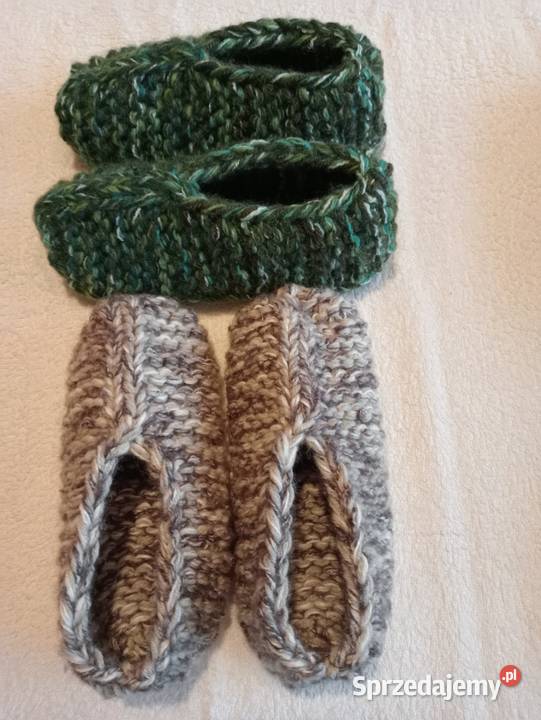 2 pary grubych kapci z włóczki 3842 wełniaczki