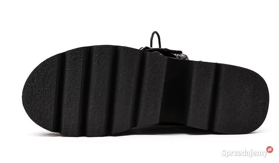 Botki wiązane czarne z łańcuchem 3542 Półbuty Świdnica