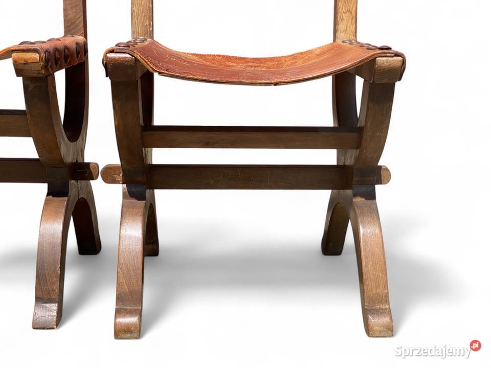 Zestaw 3 dębowych krzeseł vintage skóra zachodniopomorskie